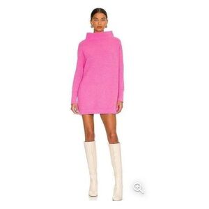 Free People Electric Pink Ottoman Slouchy Mock Neck Stretch Pullover Ribbed Sm